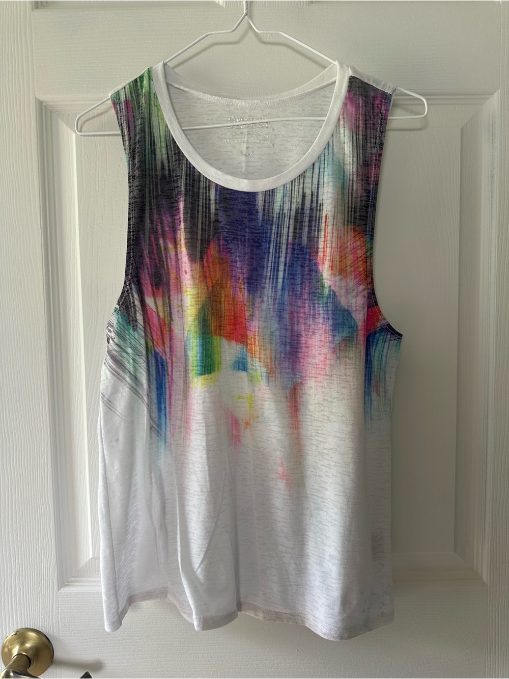 Decree White Tank with Multicolor Watercolor Drip Print